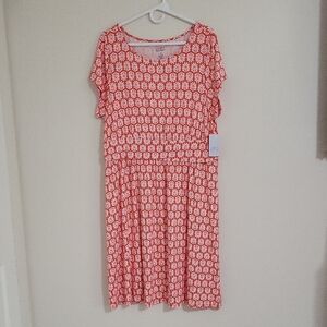 Croft & Barrow Coral/white Leaf Print Flare Dress
